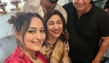 Newlyweds Sonakshi Sinha, Zaheer Iqbal are all smiles as they step out for dinner with family & friends