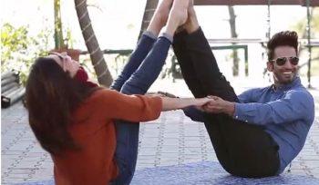 Upen-Karishma doing couple yoga on the sets of MTV Love School