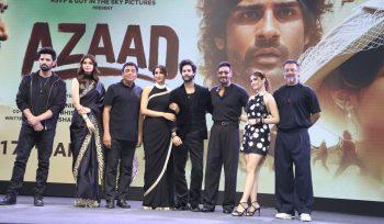 Ajay Devgn, Diana Penty, Aman Devgan, Rasha Thadani, and other stars dazzle at the grand trailer launch of the highly anticipated film “Azaad.”