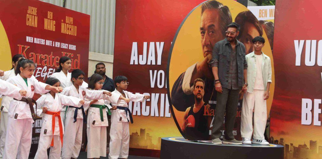 Ajay Devgn And Yug Devgn At The Launch Of Karate Kid Legends Hindi Trailer At Juhu PVR – Photos